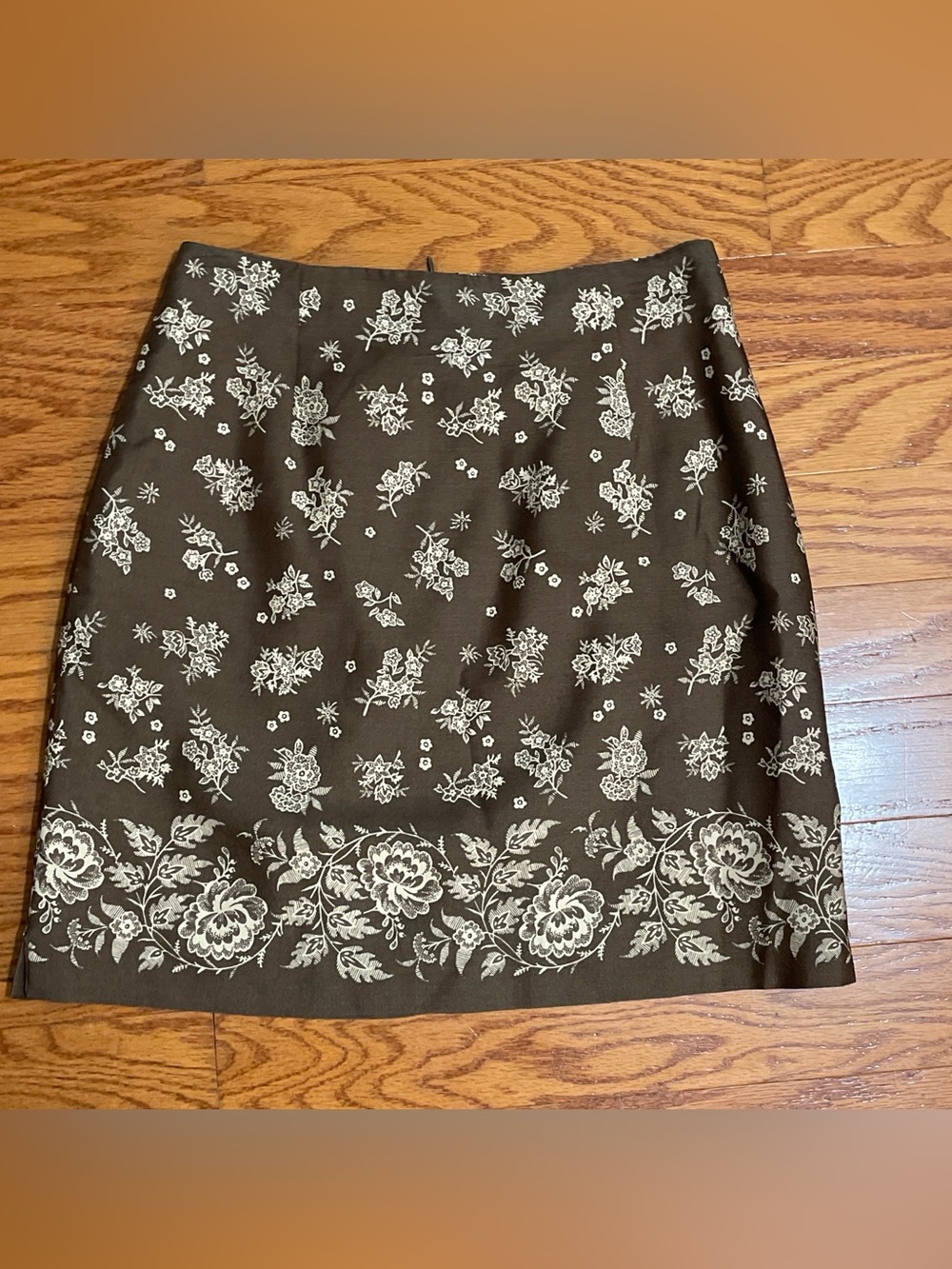 Vintage Floral Border Print Brown Mini Skirt